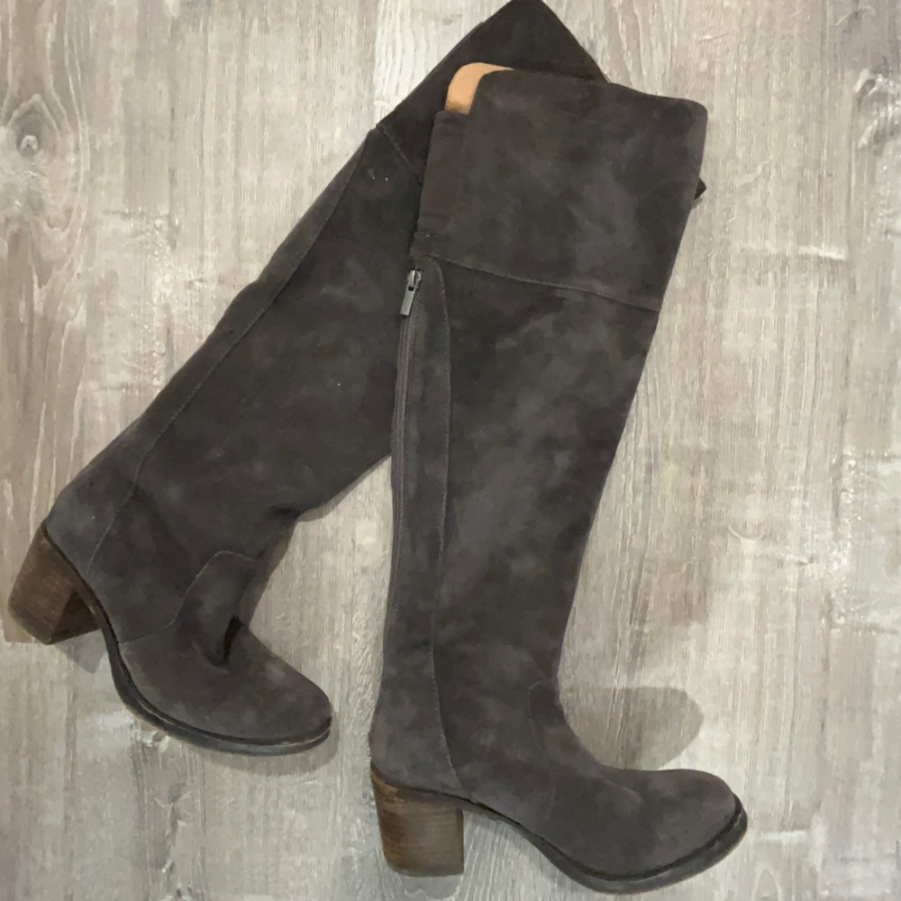 Lucky Brand Rayla Gray Suede Leather Over Knee High Boots Sz 8